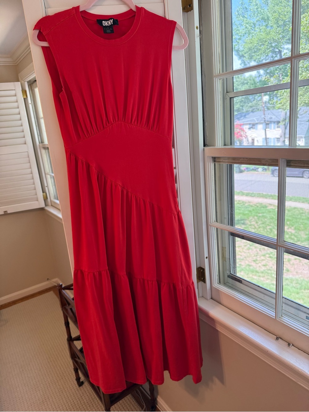 DKNY Red Tiered Cotton Maxidress